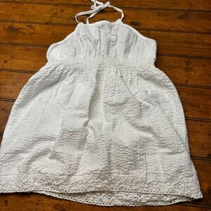 Arizona Jean Co White Seersucker Halter Top Smocked Crochet Lace Trim Womens M